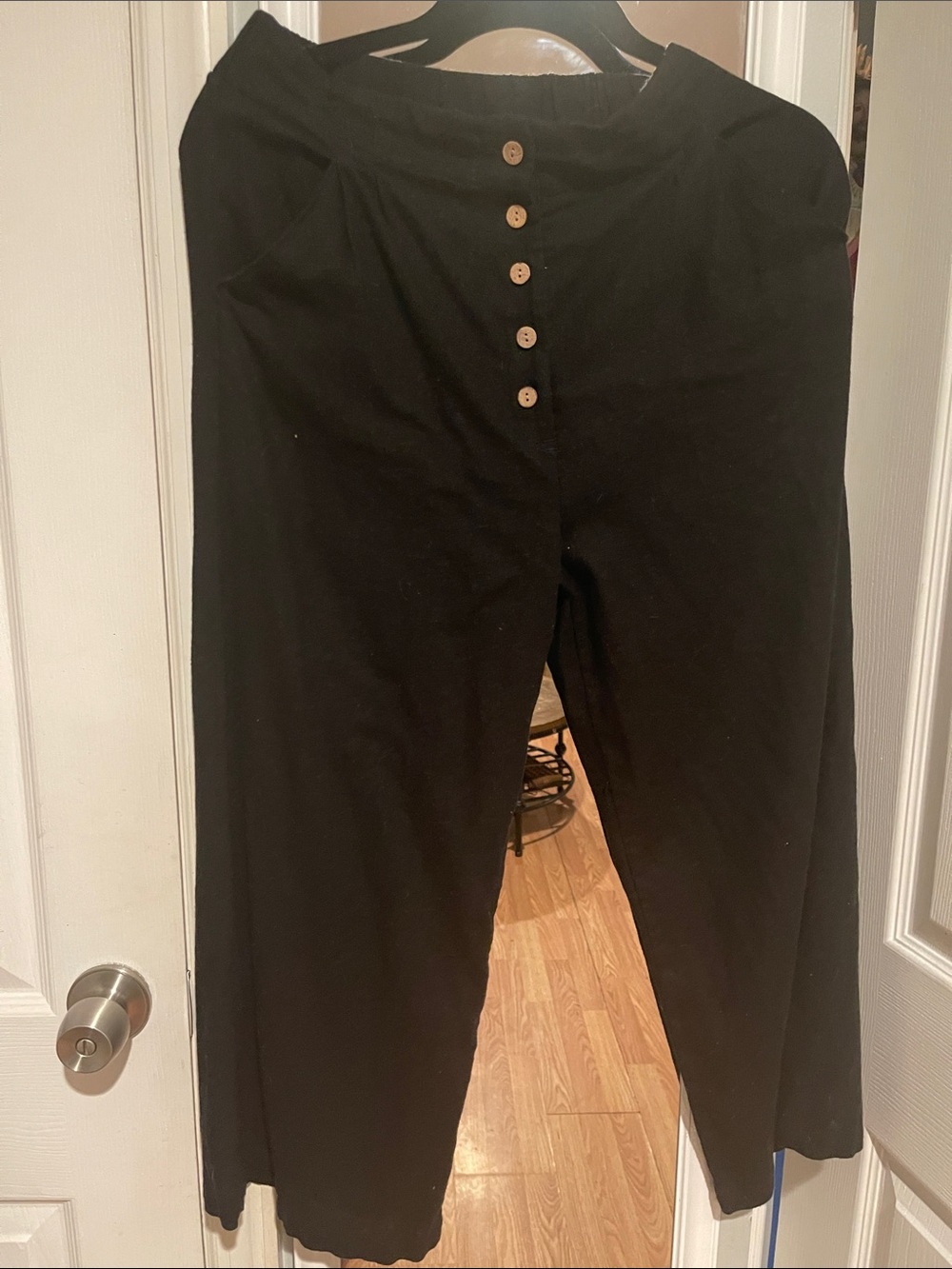 High-Waist Wide Leg Black Button-Front Pants